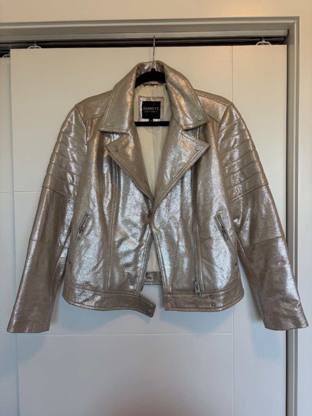 Barneys Originals Metallic Moto Leather Jacket